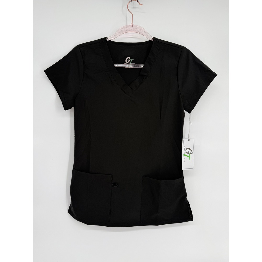 GT Performance Black V Neck Scrub Top Short Sleeve‎ Women's Sz S